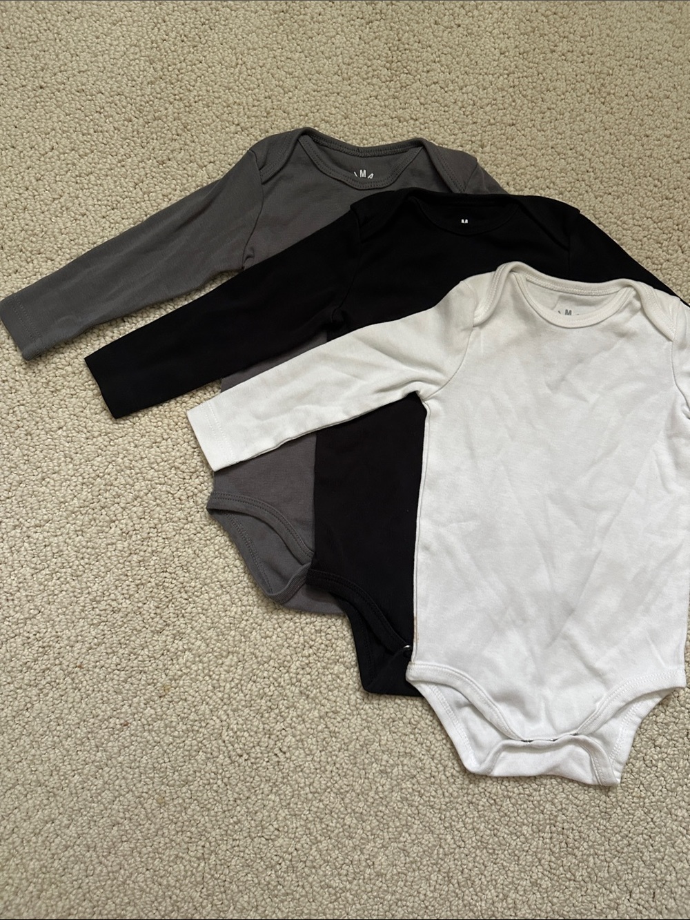 Primary Long-Sleeve Baby Bodysuit Set — White, Black, Gray